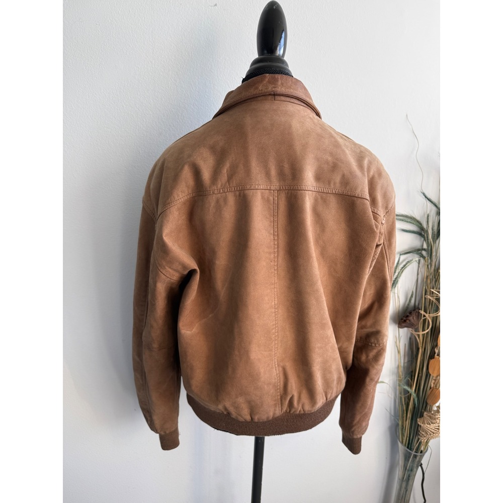 G-III Global Identity Mens Brown Leather Bomber Jacket Map Lining Vintage Size M